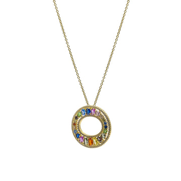 Collar de plata bañado en oro con colgante circular multicolor de circonitas