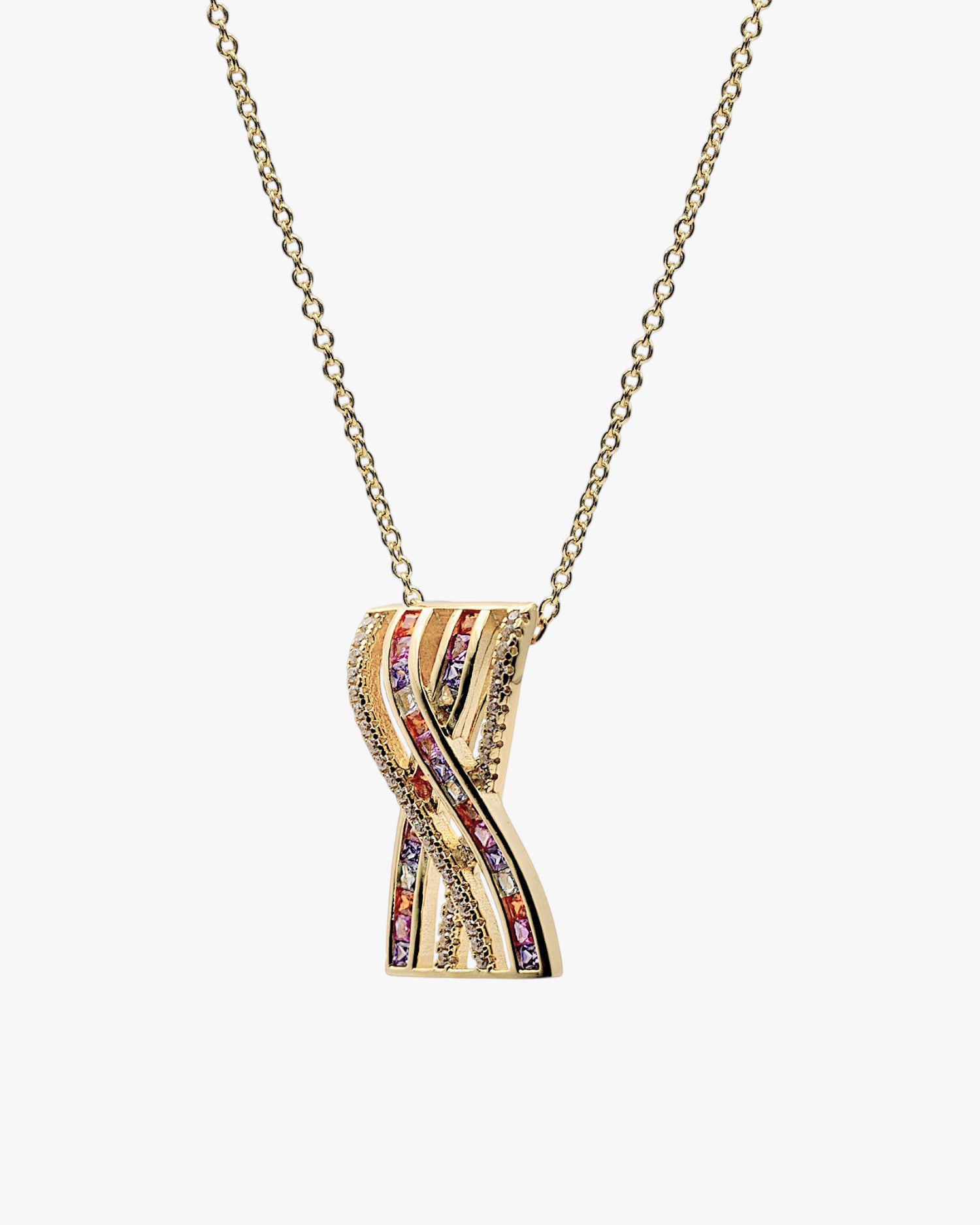 Gold-plated silver geometric pendant with multi-colored stones