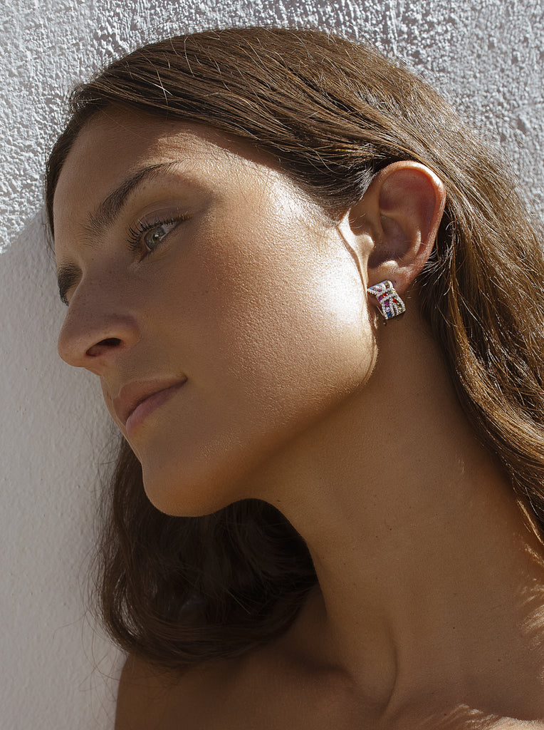 Pendientes lazo de plata con circonitas multicolor