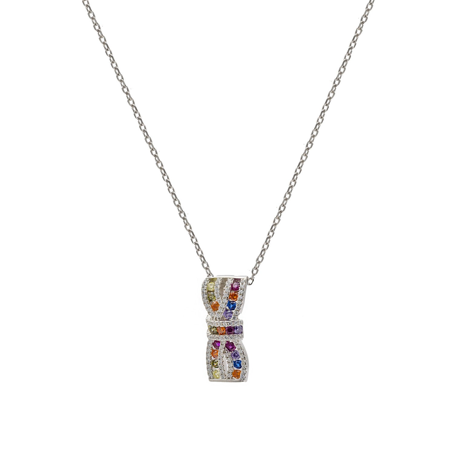 Colgante lazo de plata con circonitas multicolor