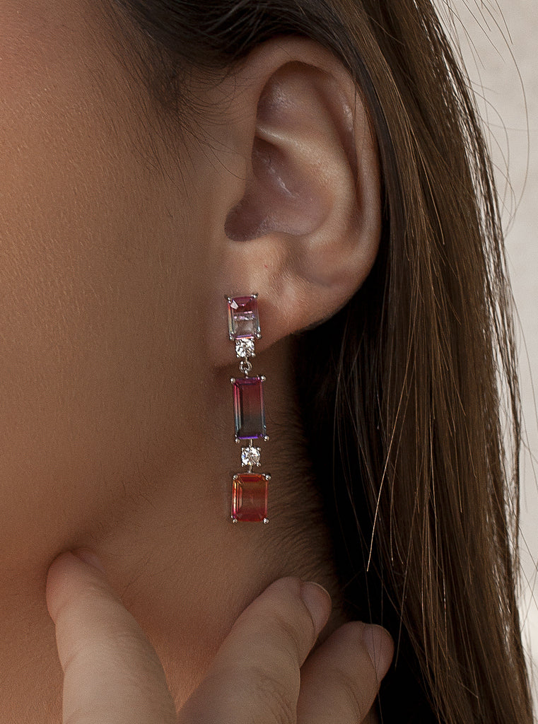 Pendientes largos de plata multicolor con circonitas