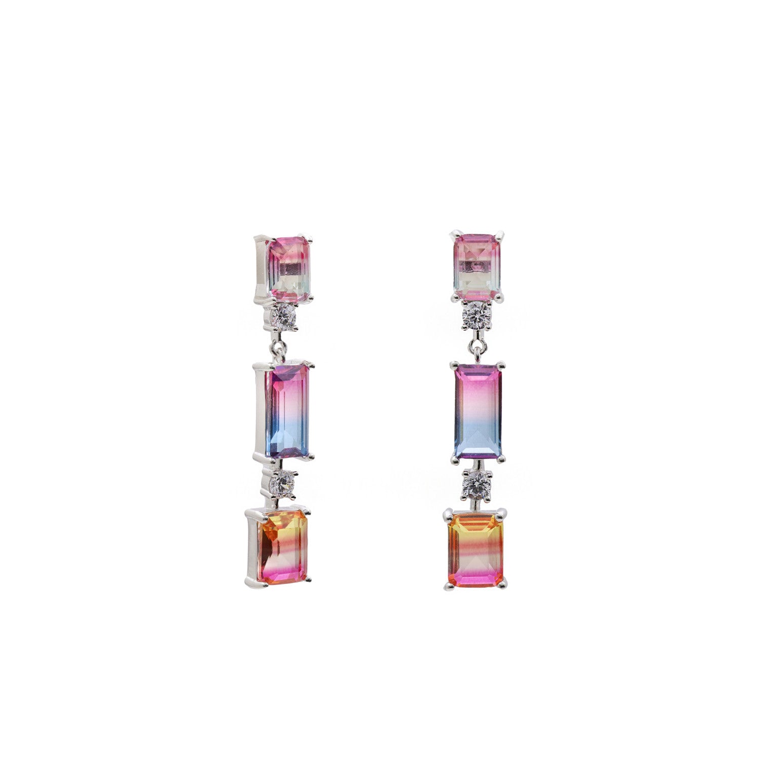 Pendientes largos de plata multicolor con circonitas