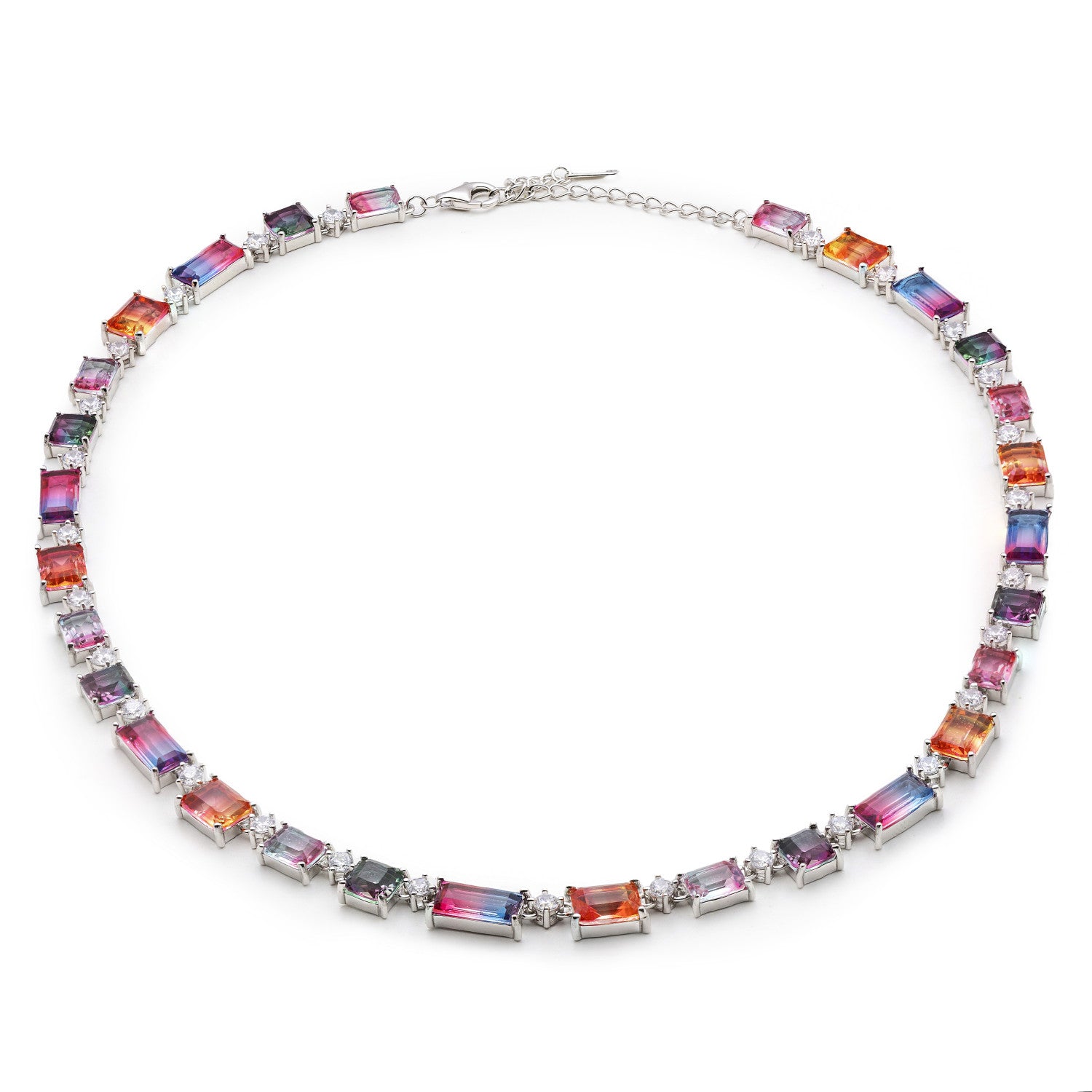 Collar de plata multicolor tipo tenis