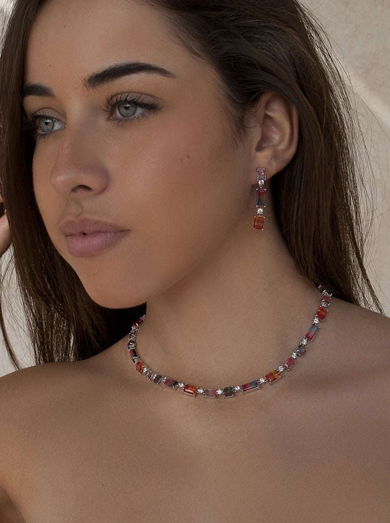 Collar de plata multicolor tipo tenis