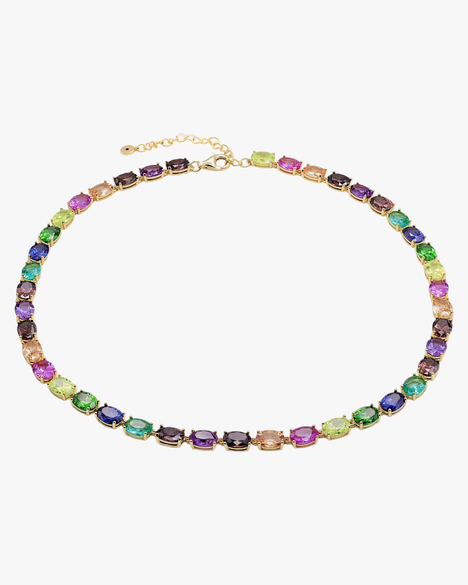 Collar de plata dorada con piedras multicolor