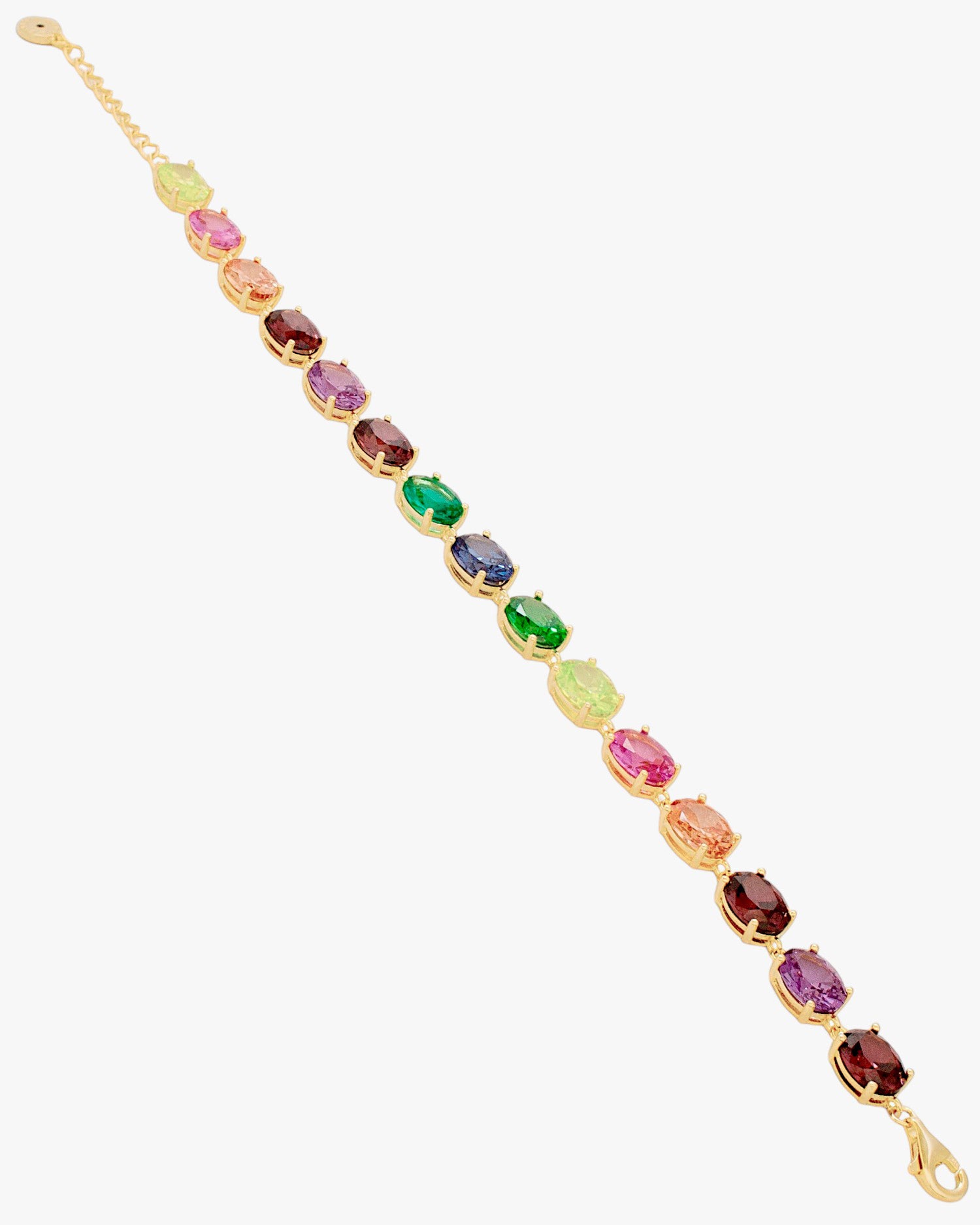 Pulsera de plata dorada con piedras ovales multicolor