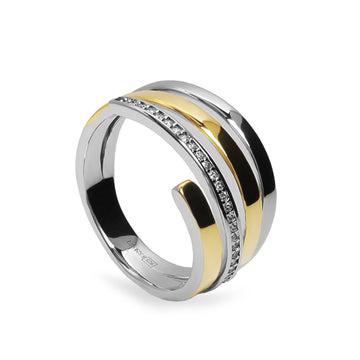 Anillo bicolor enlazado de plata con circonitas diseño