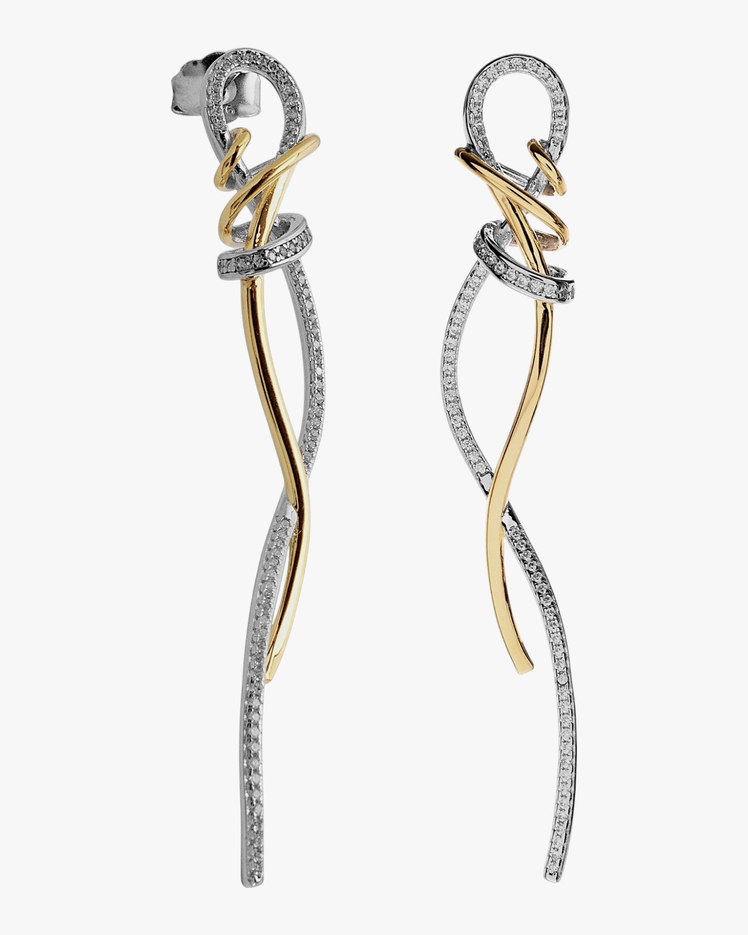Pendientes originales bicolor de plata con circonitas