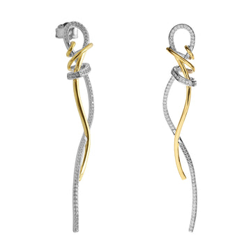 Pendientes originales bicolor de plata con circonitas