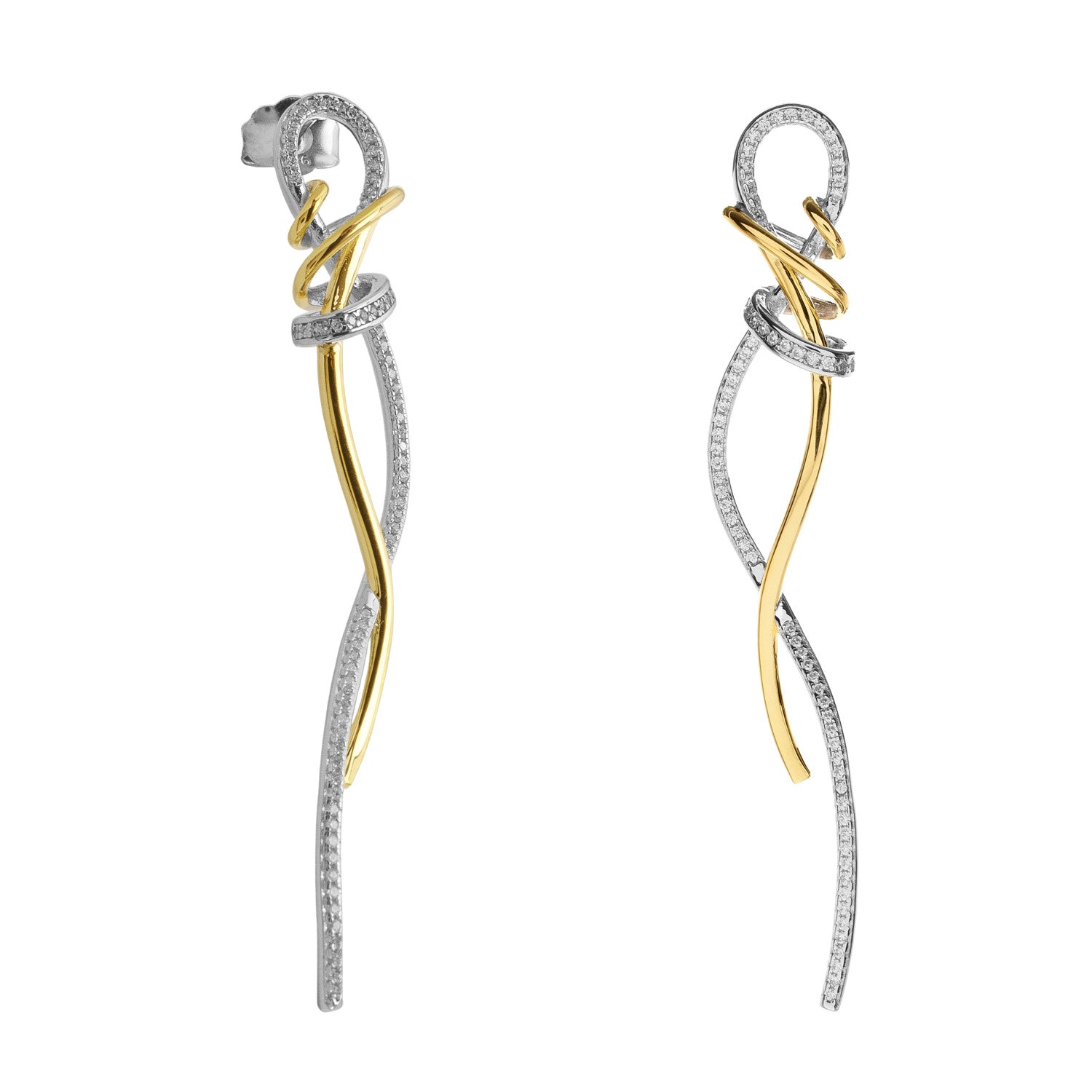 Pendientes originales bicolor de plata con circonitas