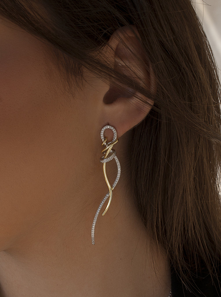 Pendientes originales bicolor de plata con circonitas