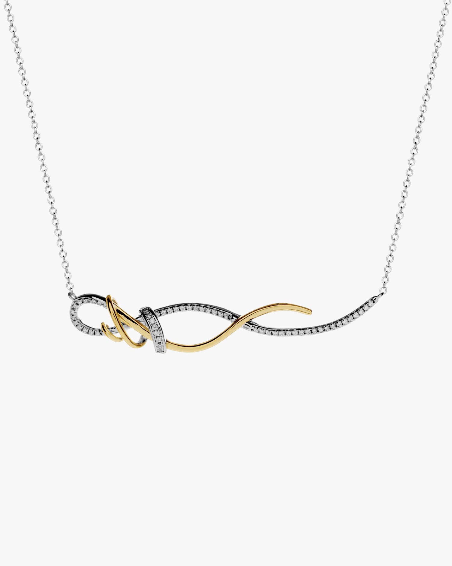 Collar original bicolor de plata con circonitas