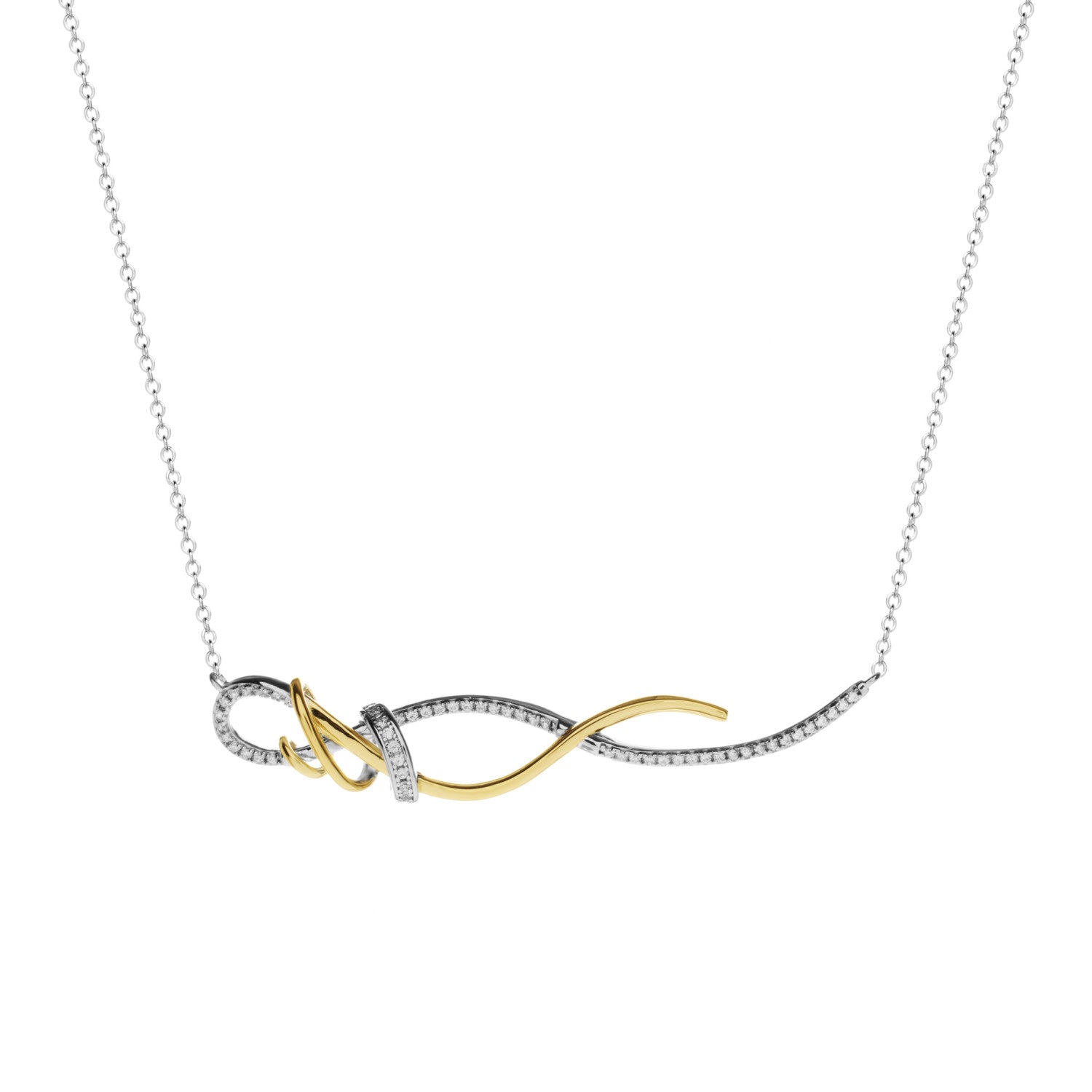 Collar original bicolor de plata con circonitas