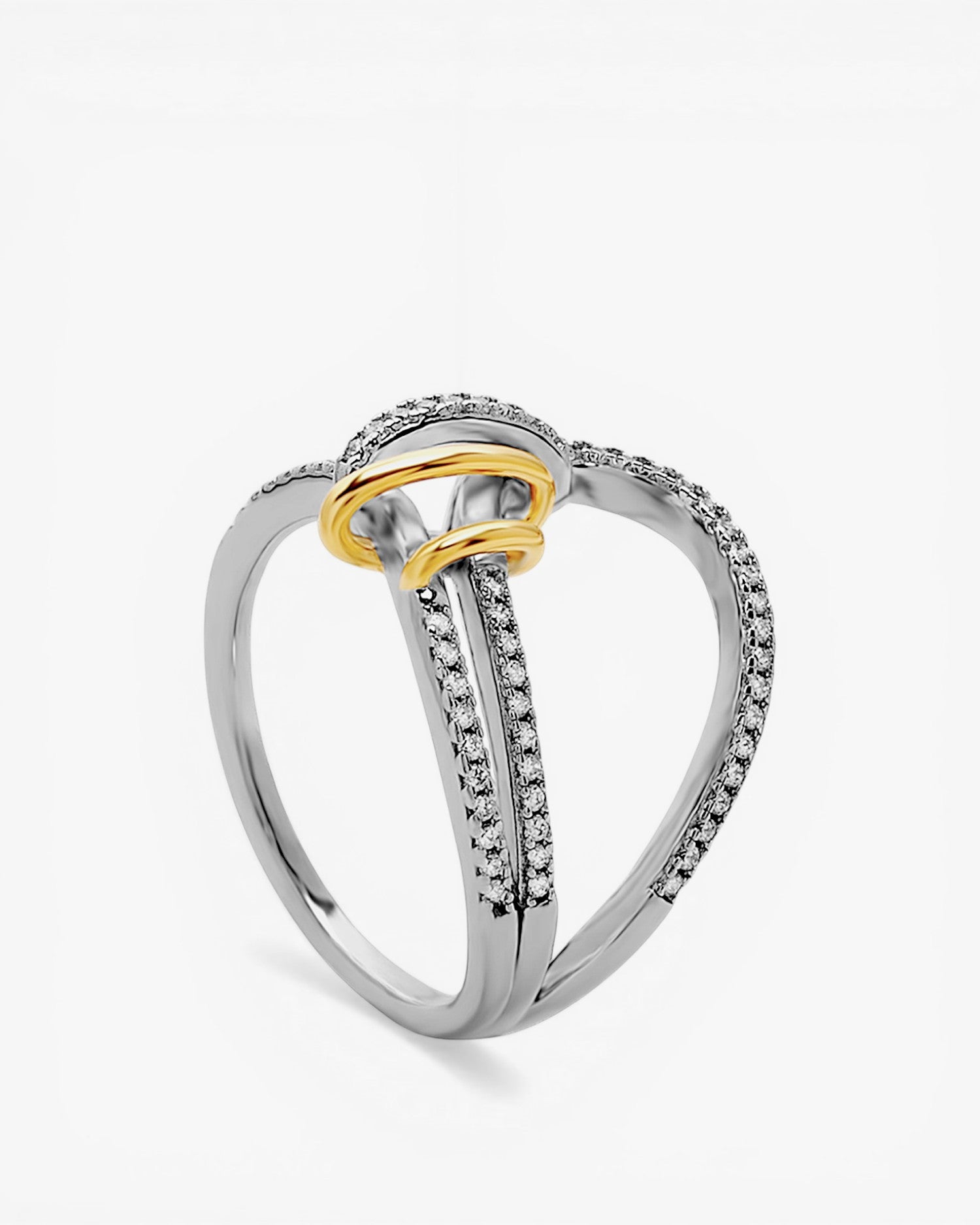 Anillo original bicolor de plata con circonitas