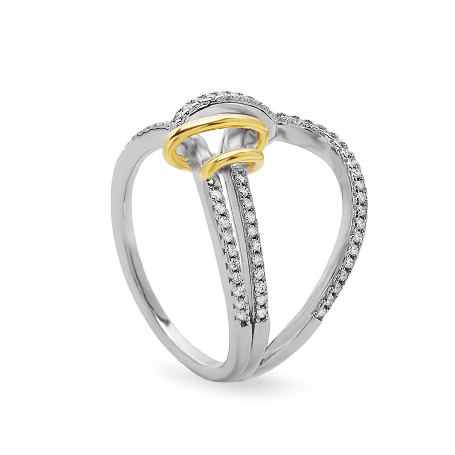 Anillo original bicolor de plata con circonitas