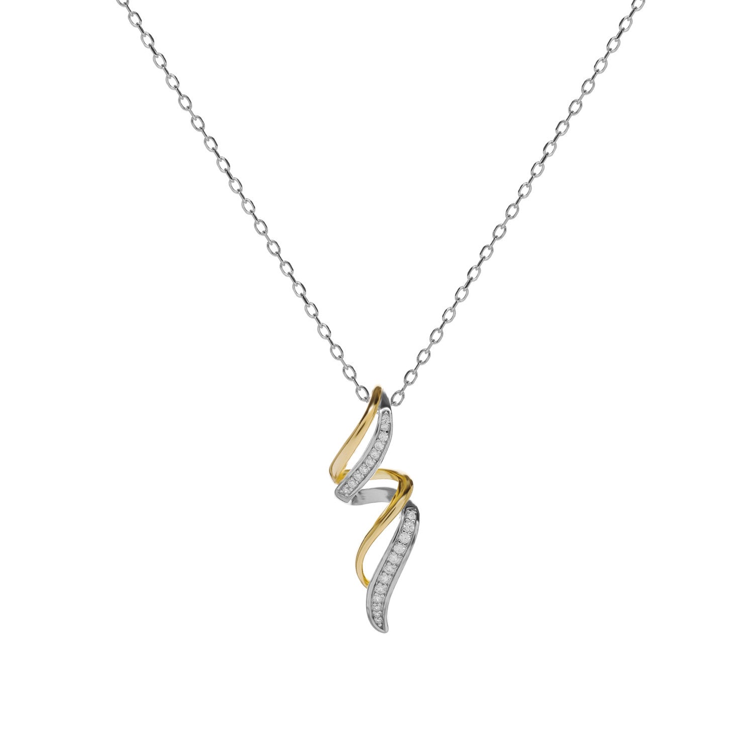 necklaces two tone silver with zirconias design spiral