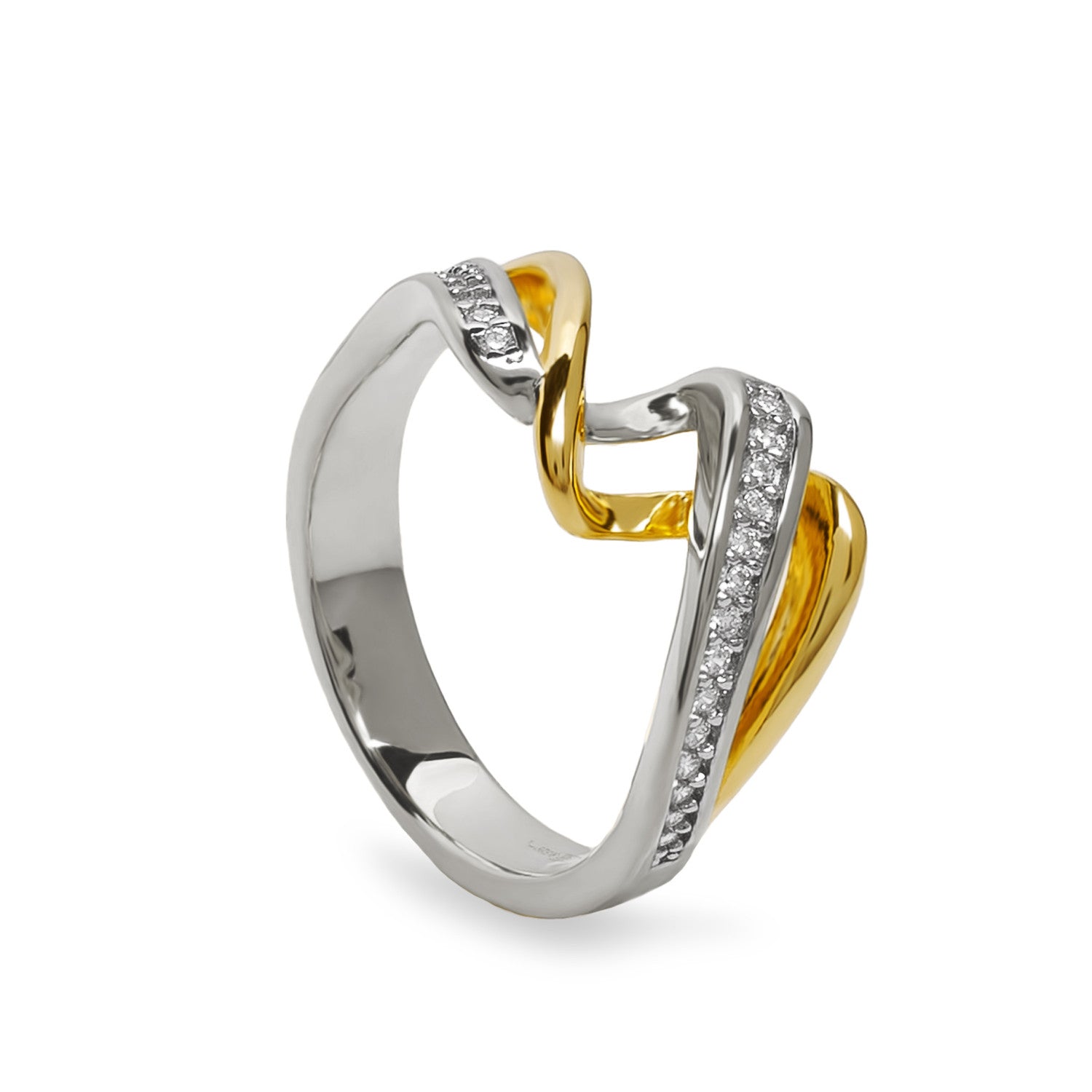 Bague bicolore en argent avec zircon cubique en spirale