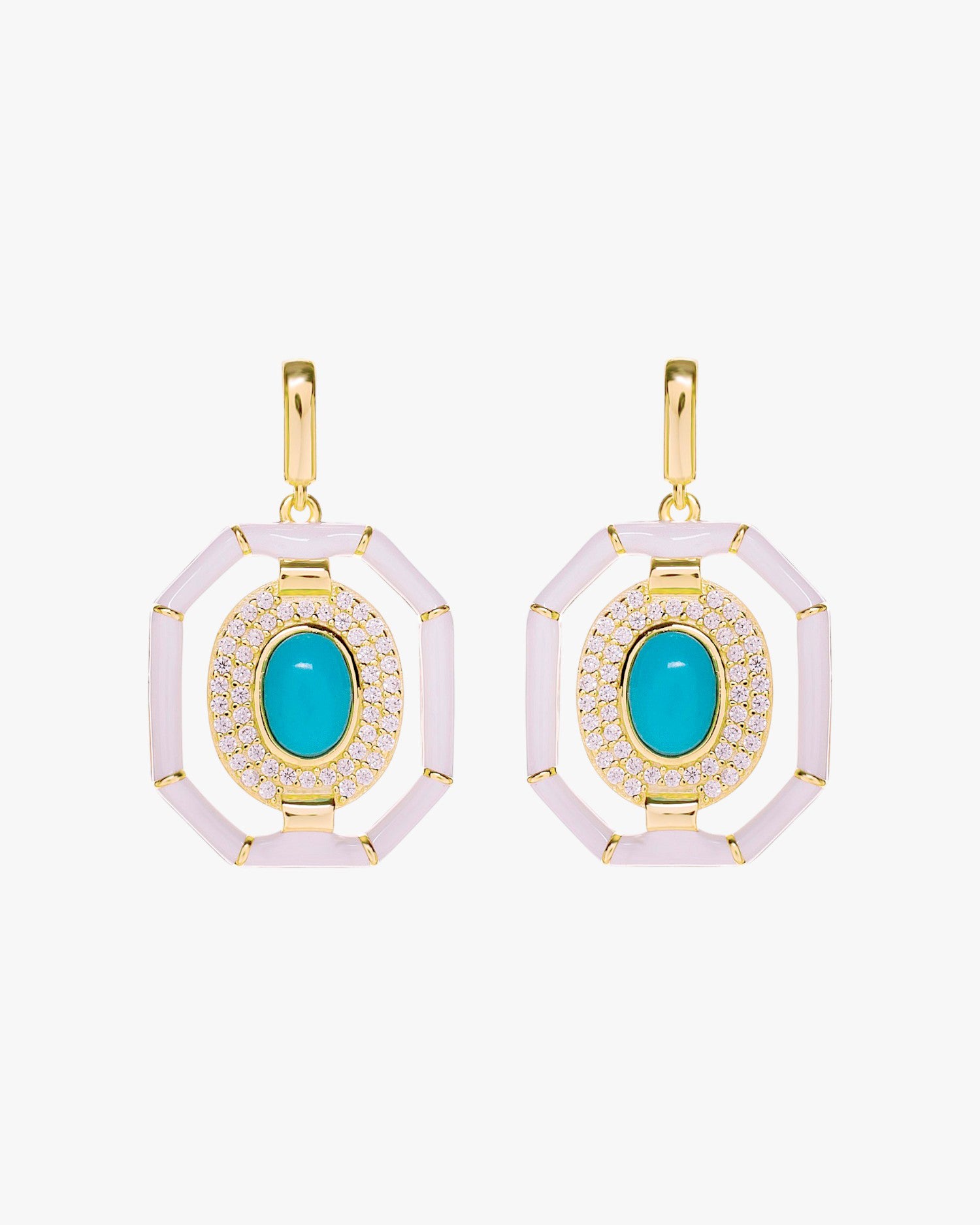 Pendientes de plata octogonales con piedra turquesa baño de oro