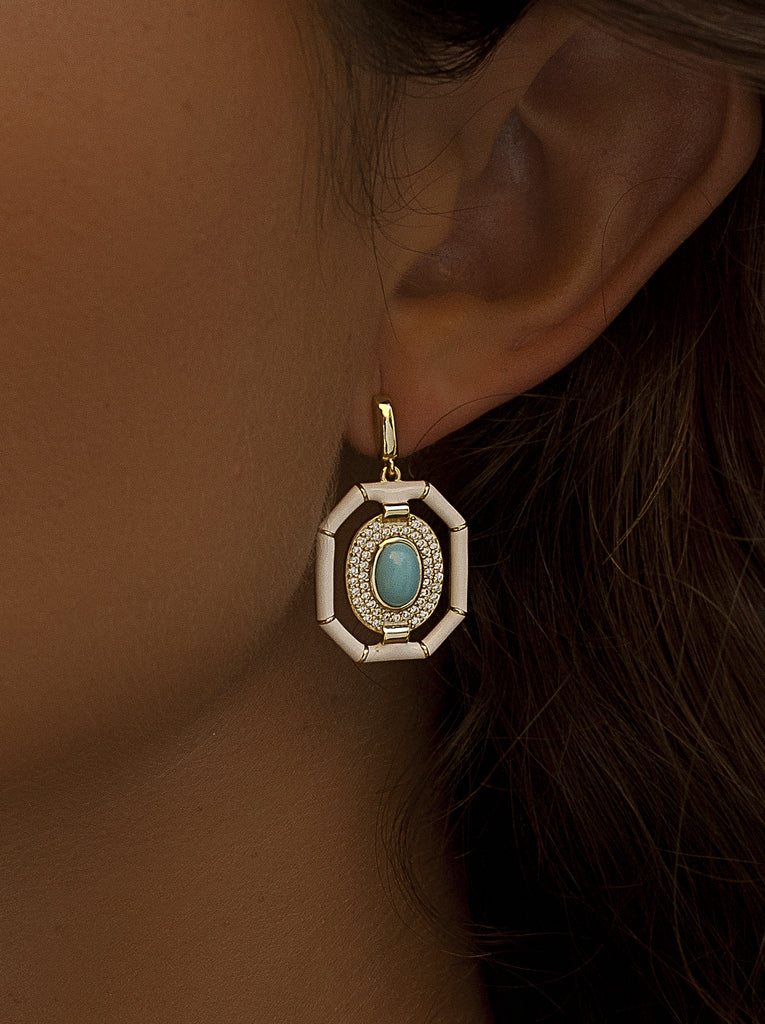 Pendientes de plata octogonales con piedra turquesa baño de oro