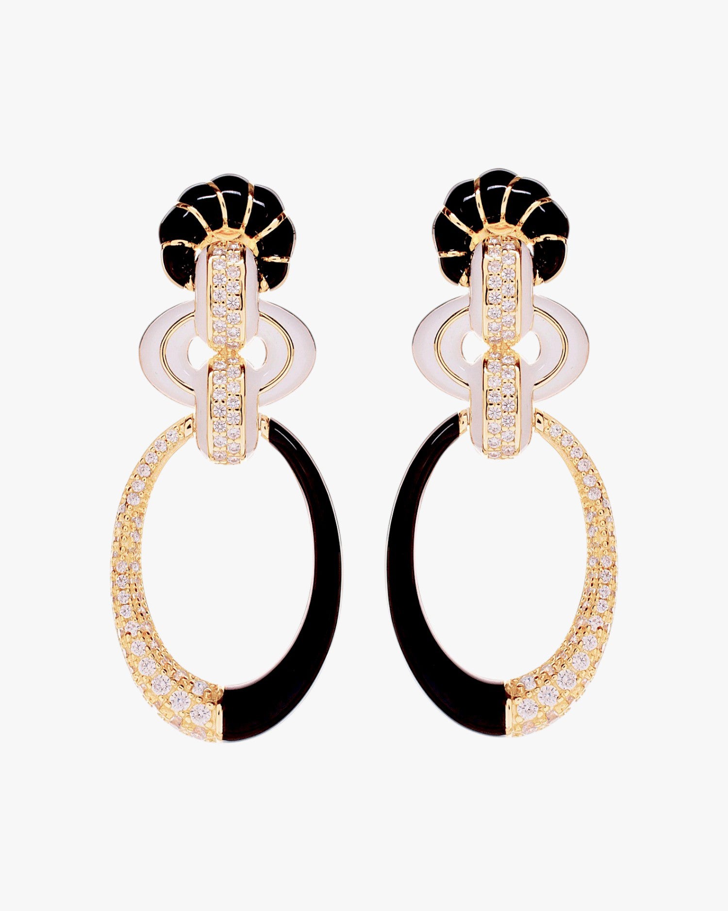 Pendientes de plata con esmalte blanco y negro y circonitas