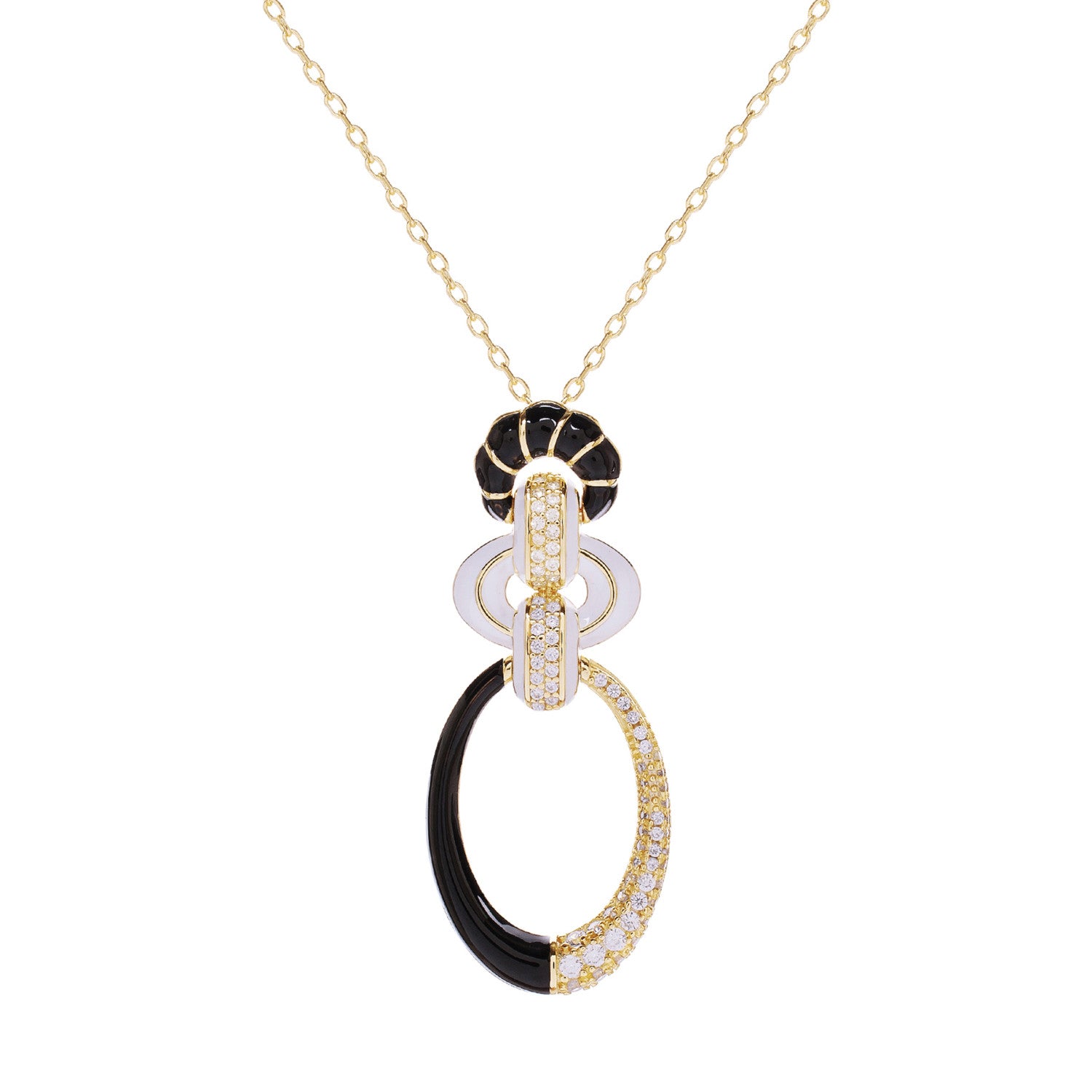 Collar de plata con colgante esmaltado blanco y negro