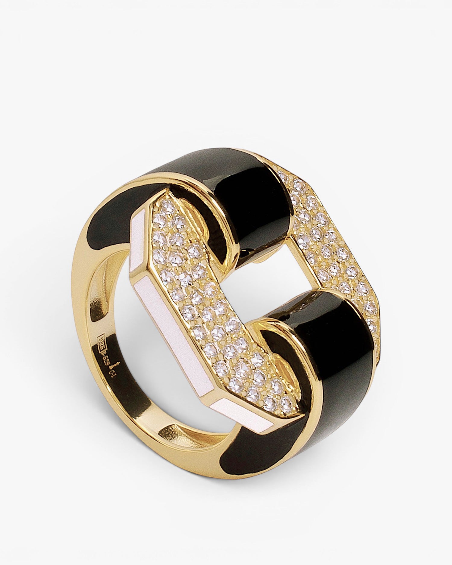 Anillo de plata con esmalte bicolor y circonitas