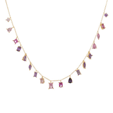 Collar lluvia rosa & lila en plata bañada en oro con charms de colores