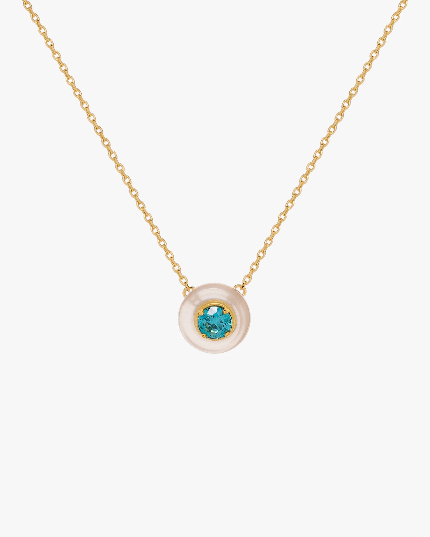 Collar dorado con colgante disco nacarado y turquesa