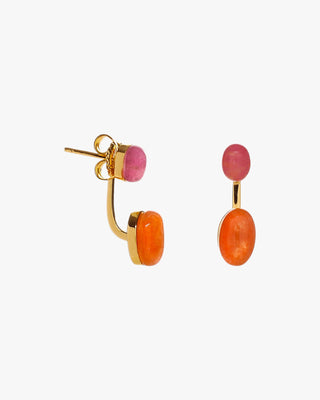 Pendientes de plata tono oro con piedras rosa y naranja