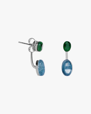 Pendientes de plata con piedras verde y azul en cabujón