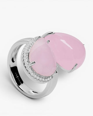 Rose silver open ring with zircons and teardrop design
