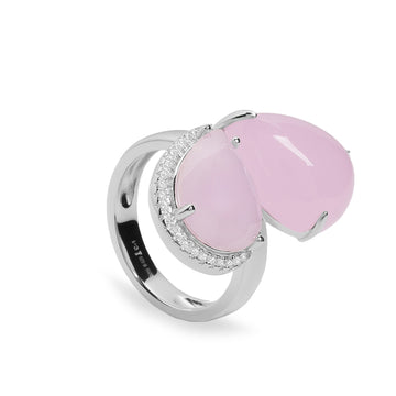 Anillo abierto de plata rosa con circonitas y diseño lágrima
