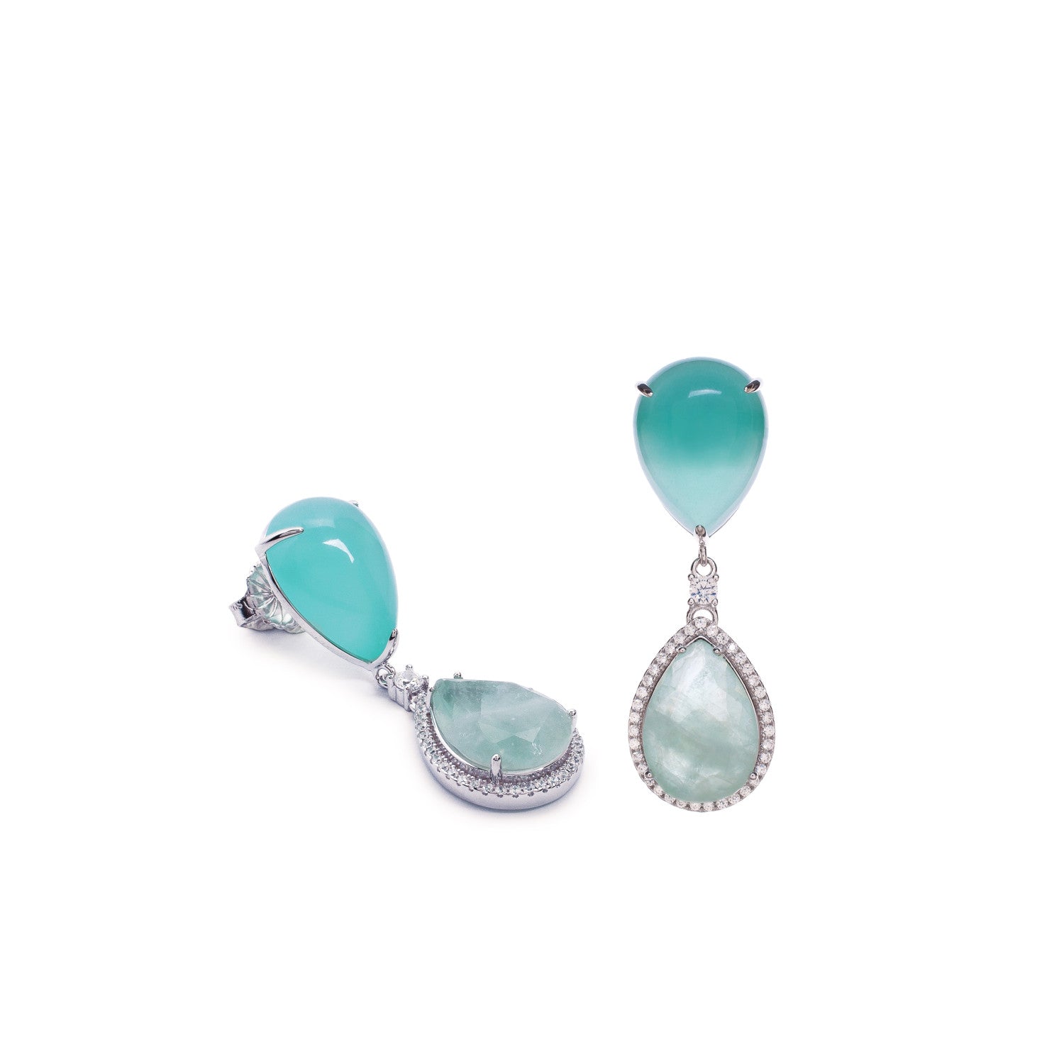 Pendientes lágrima turquesa de plata con circonitas