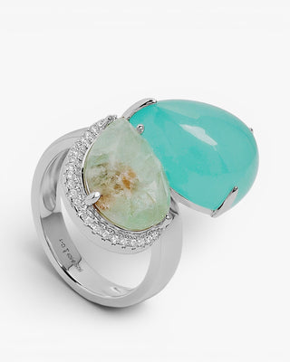 Open turquoise silver ring with zircons