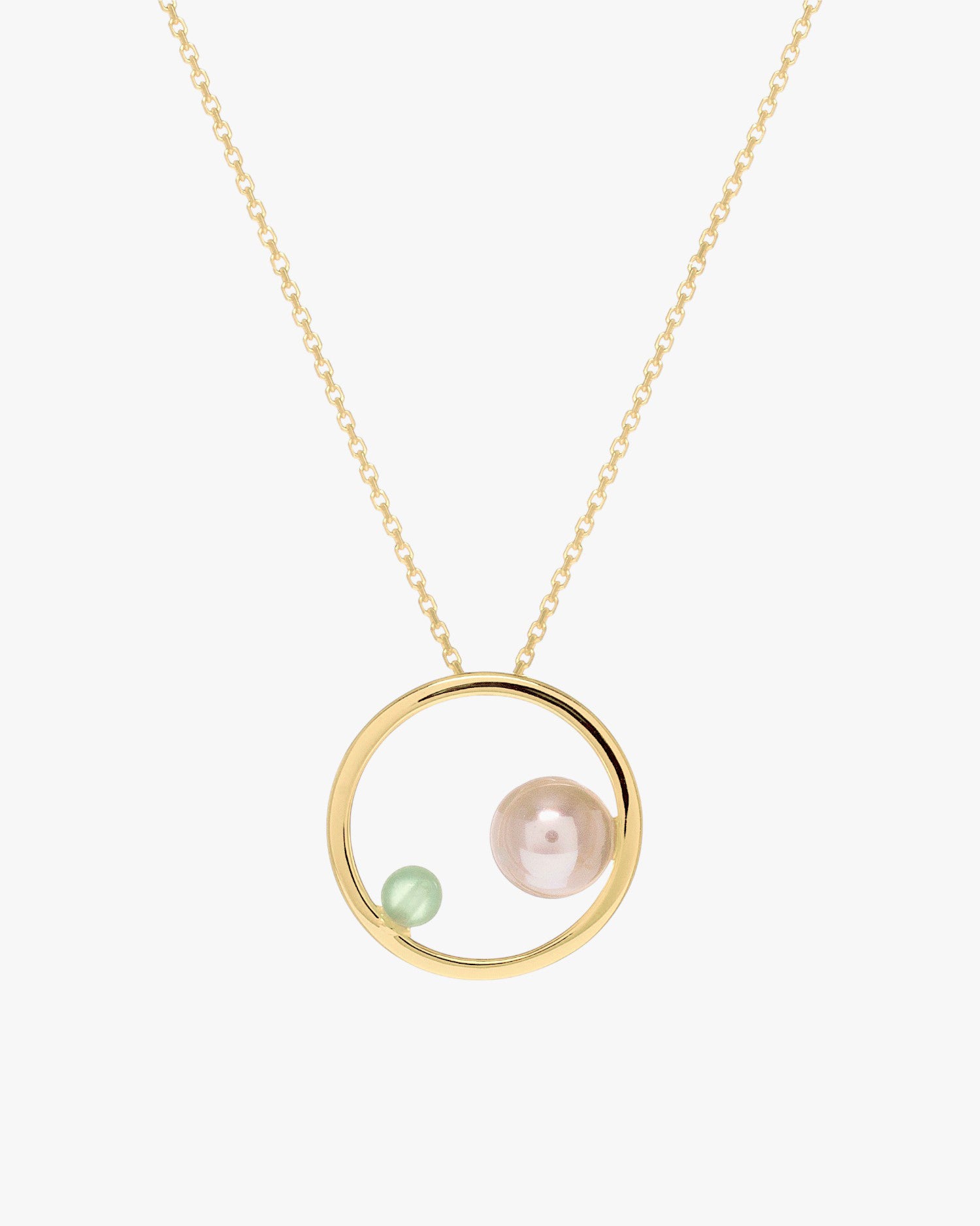 Collar dorado círculo con perla y piedra verde