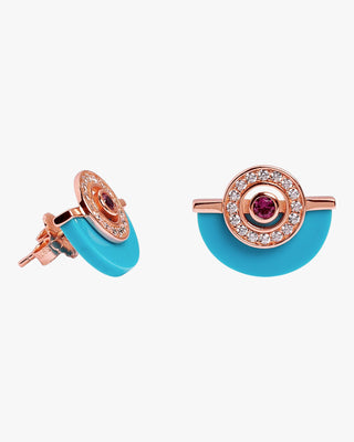 Pendientes media luna turquesa tono oro rosa con circonitas