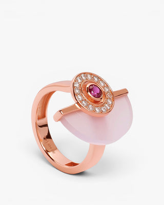 Rose gold-tone rose crescent moon ring with cubic zirconia