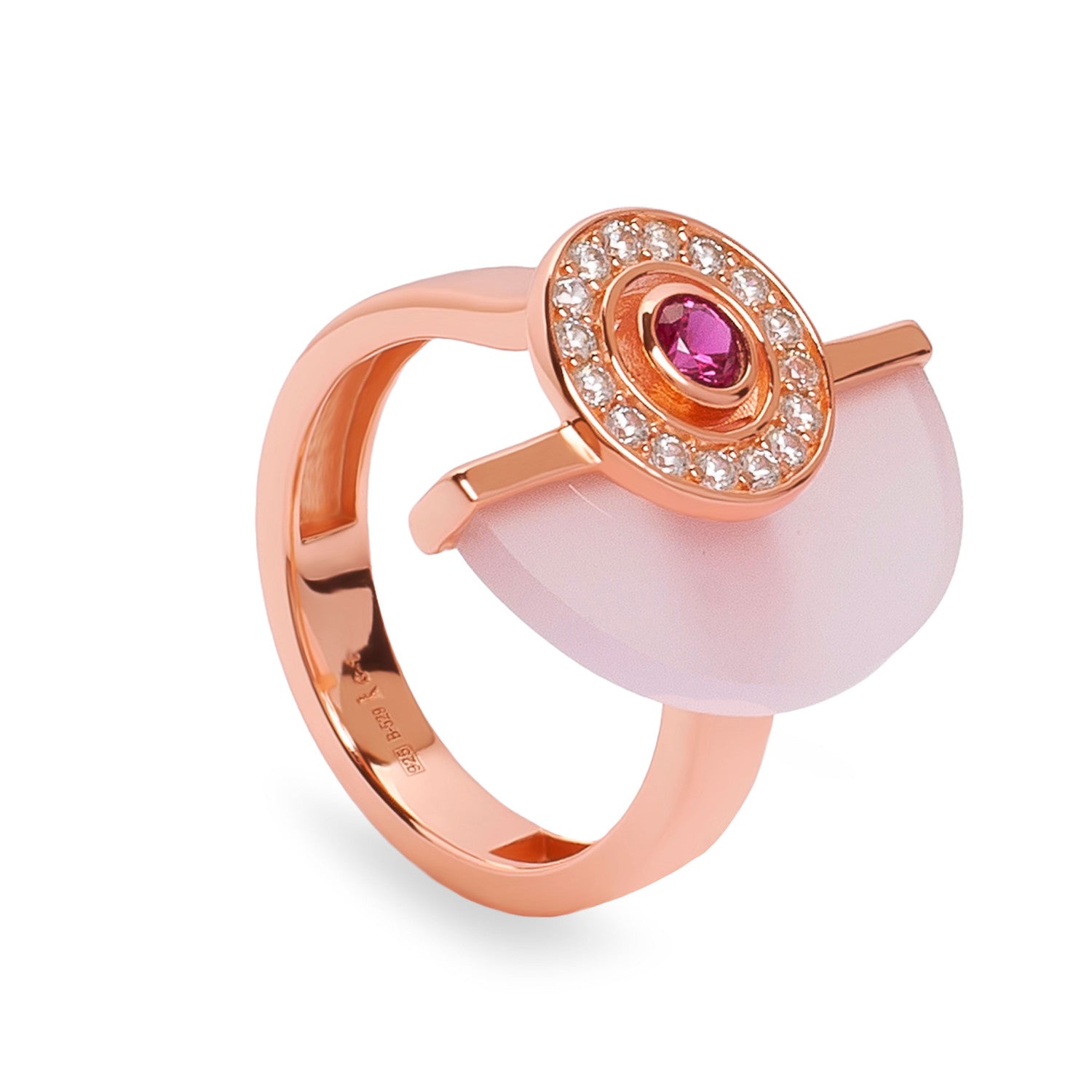 Anillo media luna rosa tono oro rosa con circonitas
