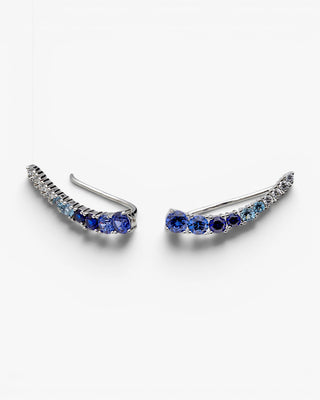 Pendientes trepadores de plata con circonitas azules degradadas