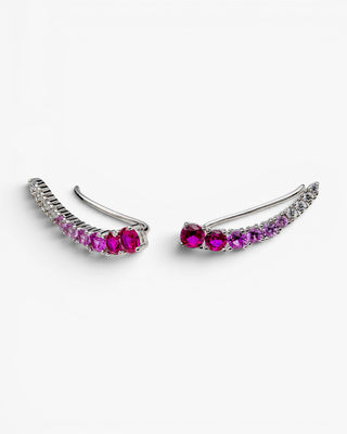 Pendientes trepadores de plata con circonitas rosas y fucsia