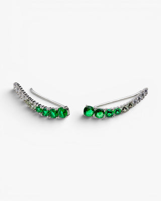 Pendientes trepadores de plata con circonitas verdes degradadas