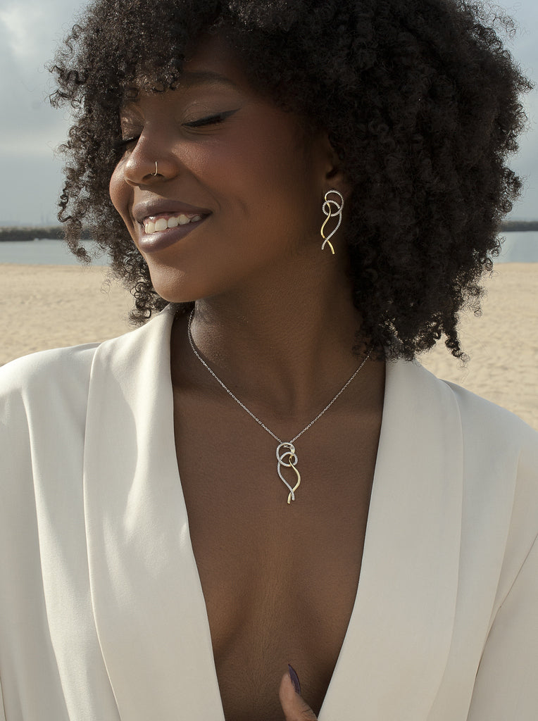 Original two-tone silver necklace with cubic zirconia