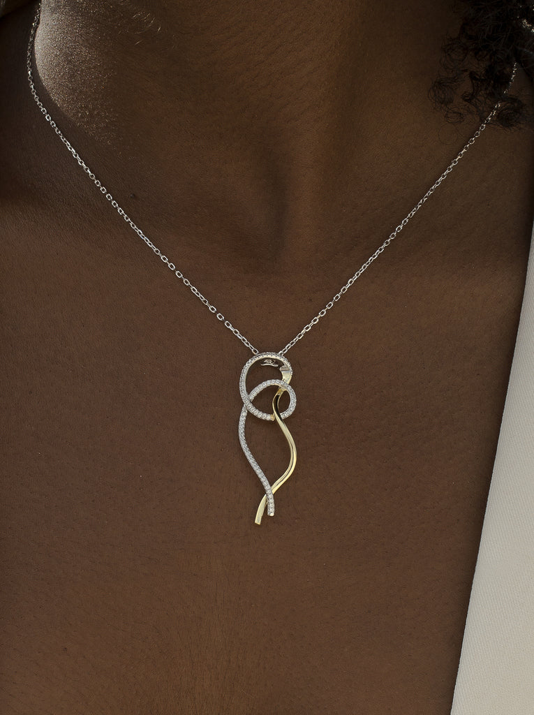 Original two-tone silver necklace with cubic zirconia
