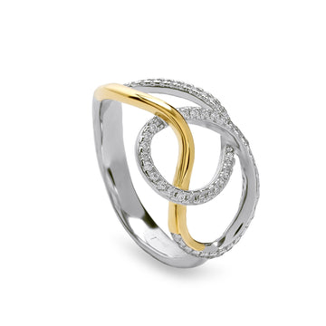 Anillo enlazado bicolor de plata con circonitas