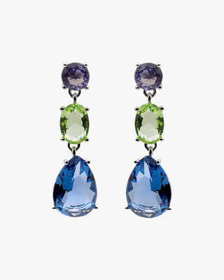 Pendientes largos tricolor en gota de plata tono azul