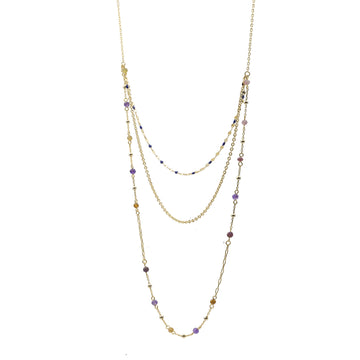 Collar multicapa lavanda de plata bañada en oro con piedras