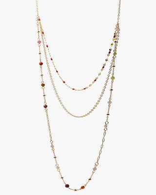 Collar multicapa tierra de plata bañada en oro con piedras multicolor
