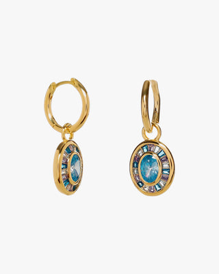 Pendientes aro halo azul en plata bañada en oro con circonitas