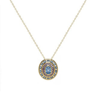 Collar colgante halo azul en plata bañada en oro con circonitas