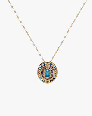 Collar colgante halo azul en plata bañada en oro con circonitas